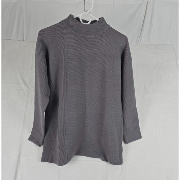 BTFBM Gray Mock Neck Ribbed Knit Top Women’s Small Long Sleeve Stretch Pullover - Picture 3 of 10